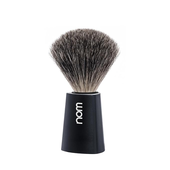 NOM Carl Shaving Brush | Pure Badger Shave Brush for Shaving soaps and creams | Exfoliating Shaving Brush | Black handle