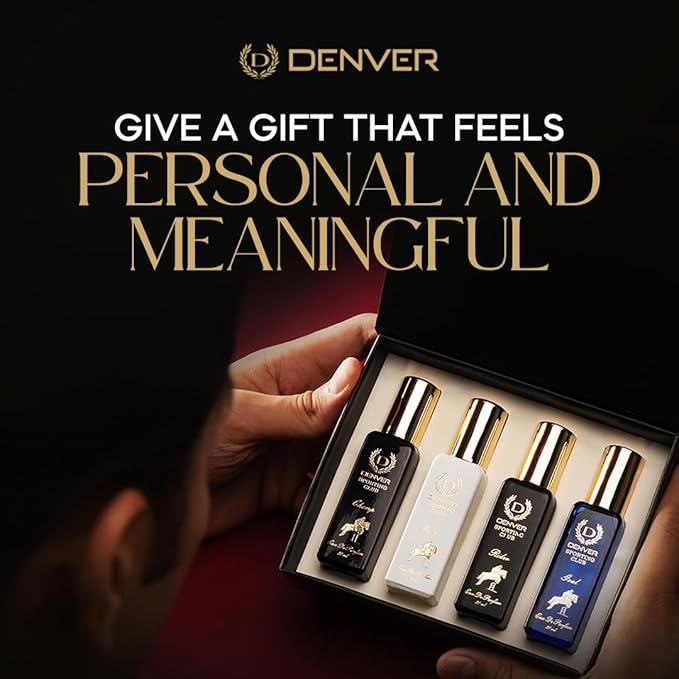 Denver Sporting Club Luxury Gift Set for Men, 4 x 0.68 Fl Oz Eau de Parfum Collection | Goal, Rider, Victor and Champ | Long-Lasting Fragrance and Odor Protection