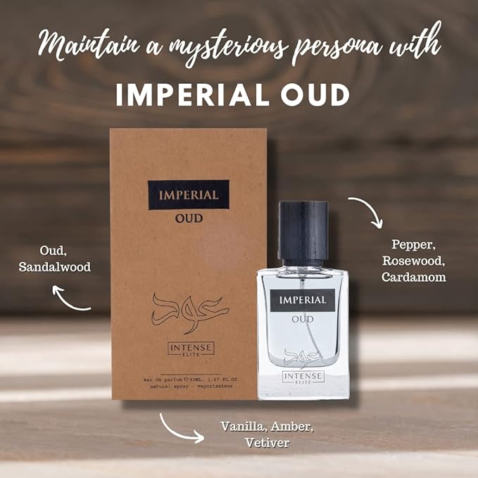 INTENSE ELITE Imperial Oud Eau De Parfum Men 50ML (1.67 OZ) Arabian Perfume For Men With Pepper, Rosewood & Cardamom Notes Long Lasting Perfume
