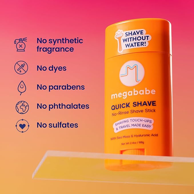 Megababe Quick Shave No-Rinse Shave Stick | Shaving Touch-Ups & Travel Made-Easy | Vacation Essential | with Sea Moss & Hyaluronic Acid | 2.4 oz