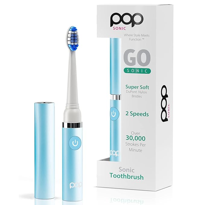 Pop Sonic Electric Toothbrush (Hawaiian Blue) - Travel Toothbrushes w/AAA Battery | Kids Electric Toothbrushes with 2 Speed & 15,000-30,000 Strokes/Minute, Dupont Nylon Bristles