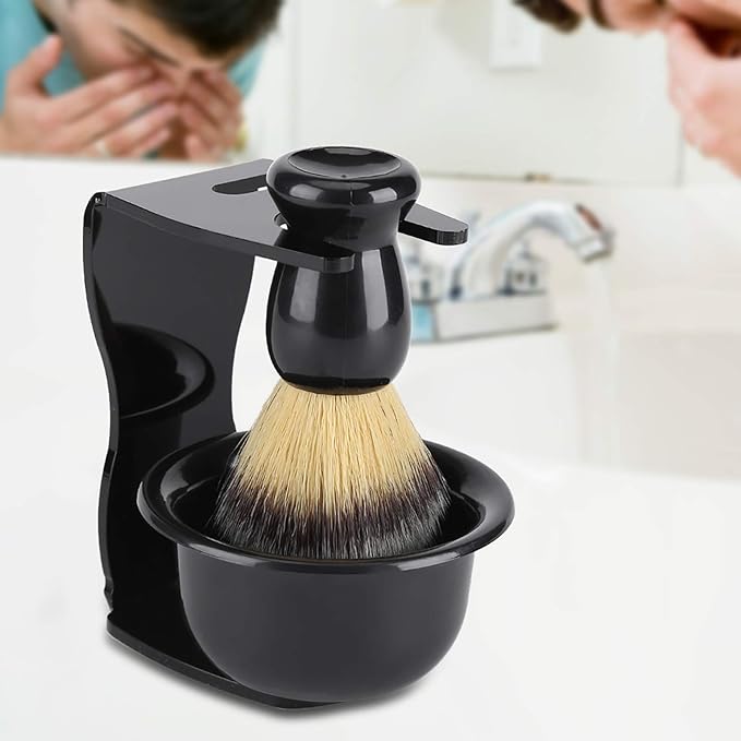Shaving Brush and Bowl Kit for Men, 3 in 1 Shaving Brush Set,3 PCS Professional Men Shaving Brush Stand Holder Bowl Set for Men Barber Shave Kit