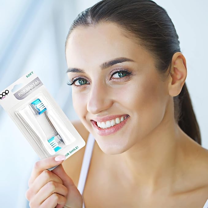 6-Pack Pop Sonic Replacement Electronic Toothbrush Heads, Compatible with Go Sonic, USB, Pro Sonic Toothbrushes w/Soft Dupont Tynex Nylon Bristles