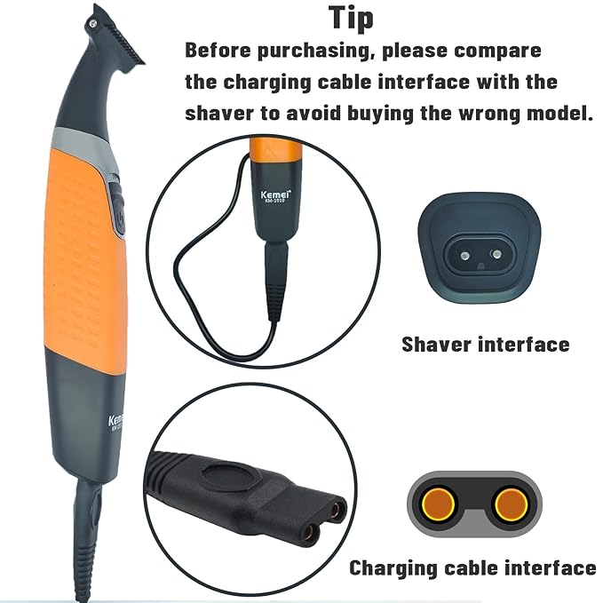 Shaver Charger Cord for KEMEI KM-1910 Electric Shaver Replacement Power Cord Beard Trimmer Electric Razor 5V USB Cable With Cleaning Brush