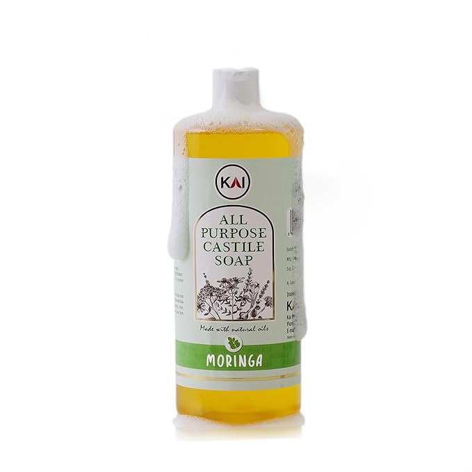 Moringa Liquid Castile Soap; Concentrated and All-Purpose; Use for All Natural Body Wash, Face Cleanser, Hair Shampoo, Hands, Dishes, Laundry, Floors, and Pets; 32 Ounce (1 Pack)