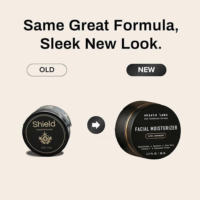 Shield Facial Moisturizer for Men and Boys, Lightweight Hydration Cream for Oily or Sensitive Skin, 1.7 oz, Pack of 2