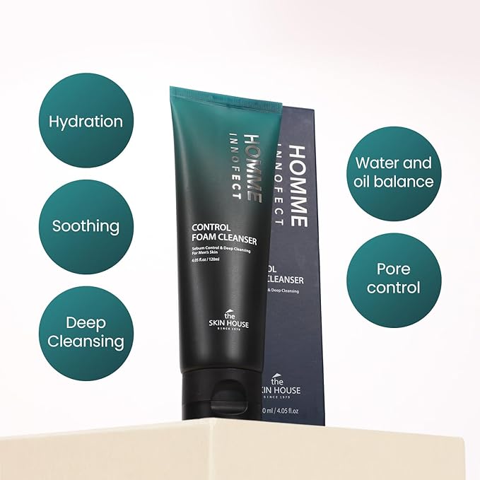 The Skin House Homme InnoFect Men Face Wash – Deep Cleansing Foam Cleanser, Oil Control Face Wash for Men, Rich Foaming Cleanser for All Skin Types 4.05 fl.oz