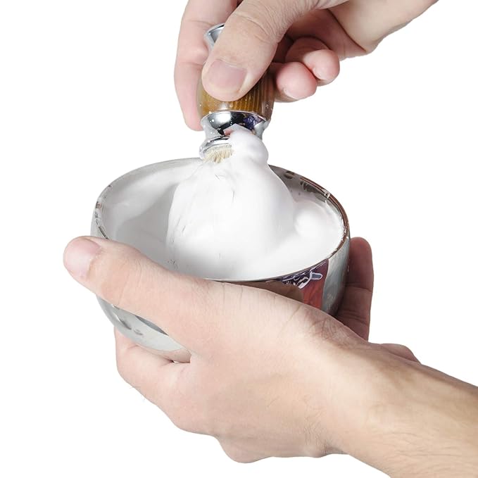 Grandslam Stainless Steel Shaving Bowl and Badger Hair Brush Kit - Wide Mouth, With Lid
