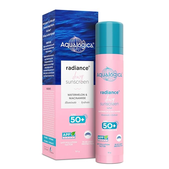 Aqualogica Radiance+ Niacinamide SPF 50 Sunscreen with PA+++ for UVA/B & Blue Light Protection | Sun & Device Screen Light Protector | Lightweight & Fragrance-Free | 1.76 Oz/50g