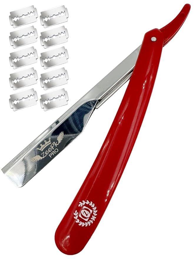 Zeepk Straight Razor para Afeitar – Classic Barber Razor Kit for Men with 10 Blades – Navaja Afilada de Acero Inoxidable – Shaving Kit para Barberos y Principiantes