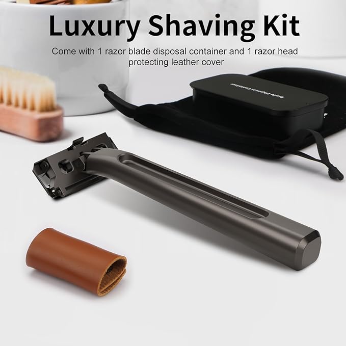 Dual-Blade Safety Razor with Pivoting Head, Reusable Metal Razors for Men, with 10 Double Edge Blades, Smooth Close Clean Shave, Matte Black