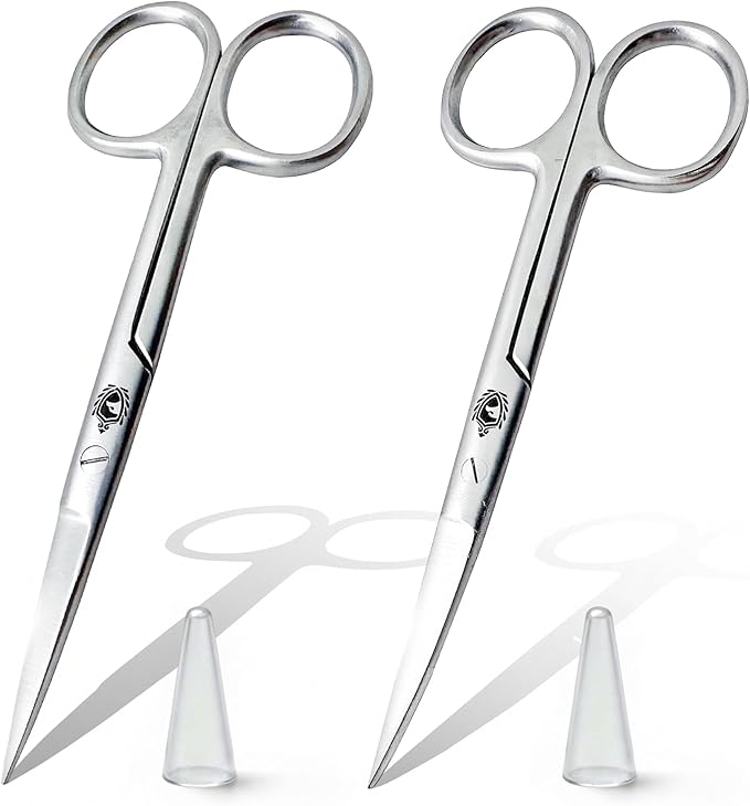 Stainless Steel Grooming Scissors Set - Facial Hair Small Nail Cuticle Scissors Manicure Pedicure Tools Trimming Kit - Straight and Curved Blade for Beard Mustache Nose Ear Hair Eyebrow Eyelashes