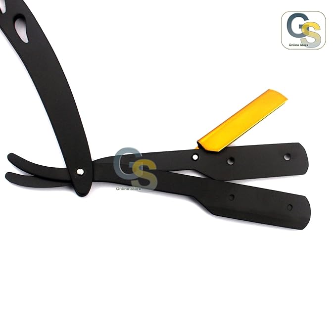 G.S BLACK & GOLD COMBINATION STAINLESS STEEL BARBER EXCHANGEABLE BLADE STRAIGHT EDGE BARBER SHAVING RAZOR -SAFETY RAZOR