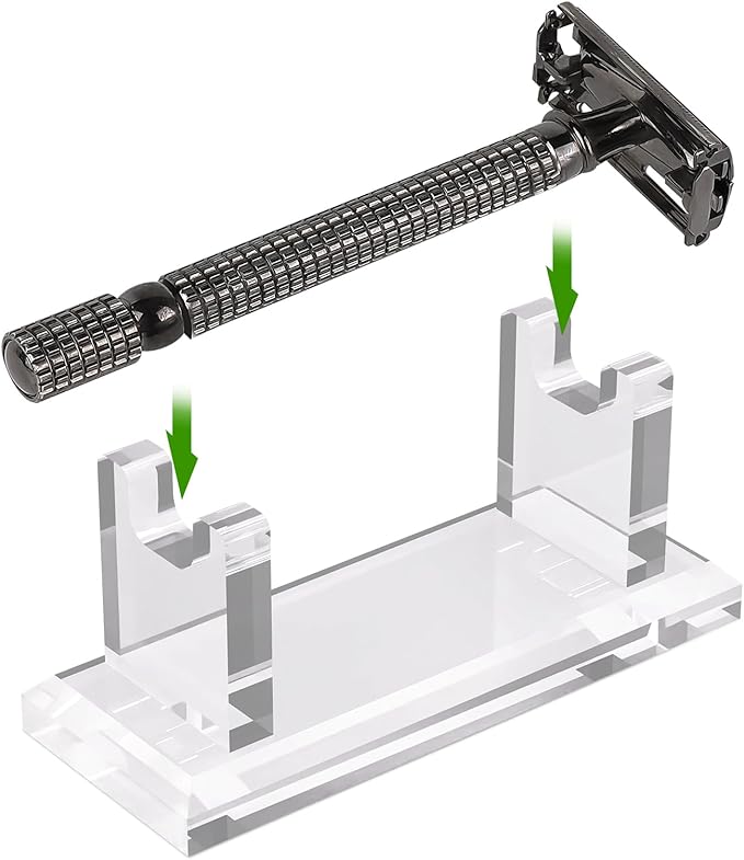 Linkidea Acrylic Men's Razor Stand Holder, Stable Storage Bracket Bathroom Countertop Organizer, Easy Clean, Compatible with Viking Blade Chief, MK-23C, Shaving Revolution (Clear)