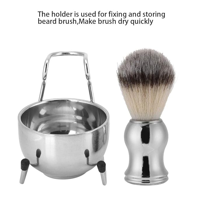 Shaving Brush Set, 3 in 1 Straight Razors Stand, Stainless Steel and Plastic Shaving Brush Holder for Household and Traveling (38092)