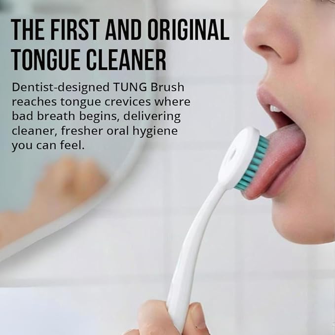 TUNG Tongue Cleaning Kit, TUNG Brush and Natural Mint Blast Gel, Bad Breath Odor Eliminator, Halitosis Defense, USA Made (Set of 1)