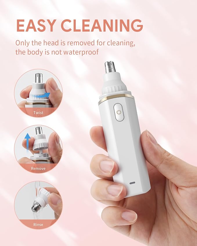 Roleader Nose Hair Trimmer for Men & Women, Type-C Rechargeable Nose Hair and Eyebrow Trimmer, Professional Painless, Powerful Motor and Dual-Edge Blades for Smoother Cutting, White 1PC