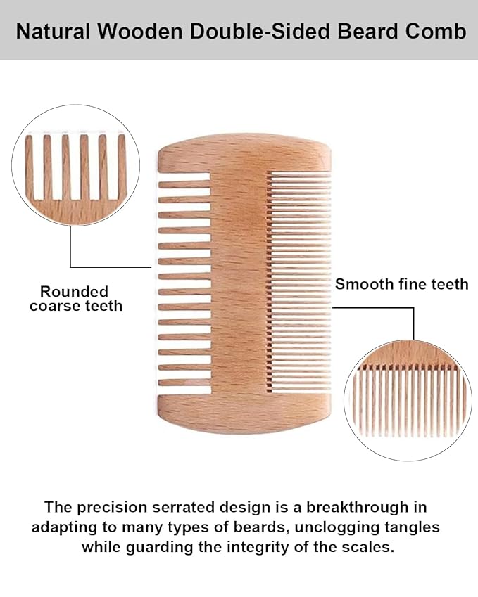 4 Pack Double-Sided Pocket Comb, Wooden Dual Action Beard and Mustache Comb Set with Leather Cases for Beards and Mustaches, Everyday Styling Comb For Detangling Knots (Rosewood)