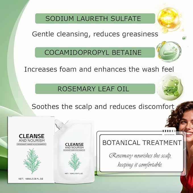 Rosemary Amino Acid Shampoo for Hair Growth（2PCS）, Controls Oily Scalp & Thinning Hair, Thickens & Strengthens for Men and Women
