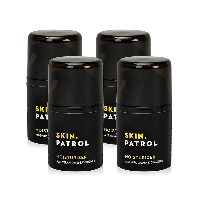 Bump Patrol Skin Patrol Everyday Face Moisturizer for Men - Natural Hydrating Daily Skin Care for Him with Aloe Vera, Vitamin E, Chamomile, Mens Face Lotion - 1.68 oz - Pack 4