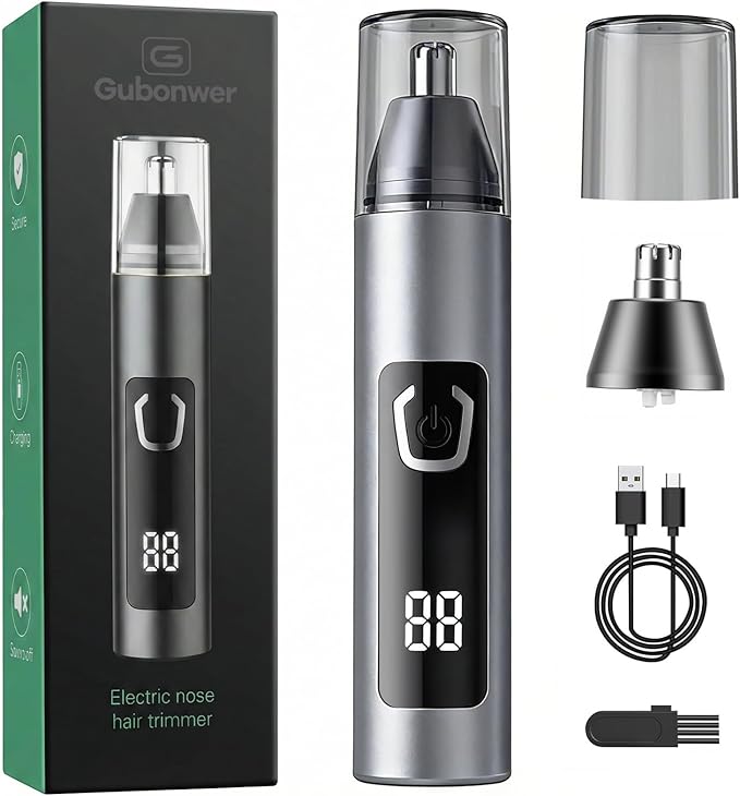 Electric Nose Hair Trimmer for Men Women,Nose & Ear Hair Trimmer,USB-C Charge,Low Noise, Ergonomic Design,Digital Battery Display,Long Lasting, Detachable Washable Head,Mens Nose Trimmer,Ear Hair