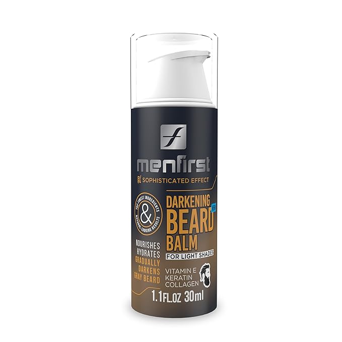 MENFIRST Darkening Beard Balm for Men with Sensitive Skin – Gray & White Hair Reducing Leave-In Conditioner with Keratin, Collagen & Vit. E – Light Shades – 1 Fl Oz (Pack of 1)