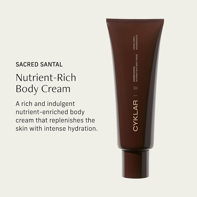 CYKLAR Nutrient Rich Body Cream. Sacred Santal Nourishing Moisturizer with Niacinamide and Banana Flower Extract. Deep Hydration, Thick Body Lotion, Dry Skin Cream for Women and Men, 8 Fl Oz