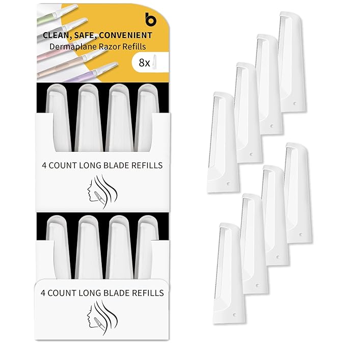 BULIMICA Dermaplane Razor Blades, Dermablade, Safe and Effective Removal Women Facial Peach Fuzz, Gentle Skin Exfoliation Blades, 8 Long Dermaplaning Blades