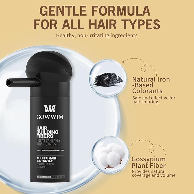 gowwim Hair Thickening Fibers Best 2-in-1 Kit Set,Keratin Hair Building Fibers & Spray Application Atomizador Pump Nozzle,Instantly Cover Sparse Hair Areas (Dark brown)