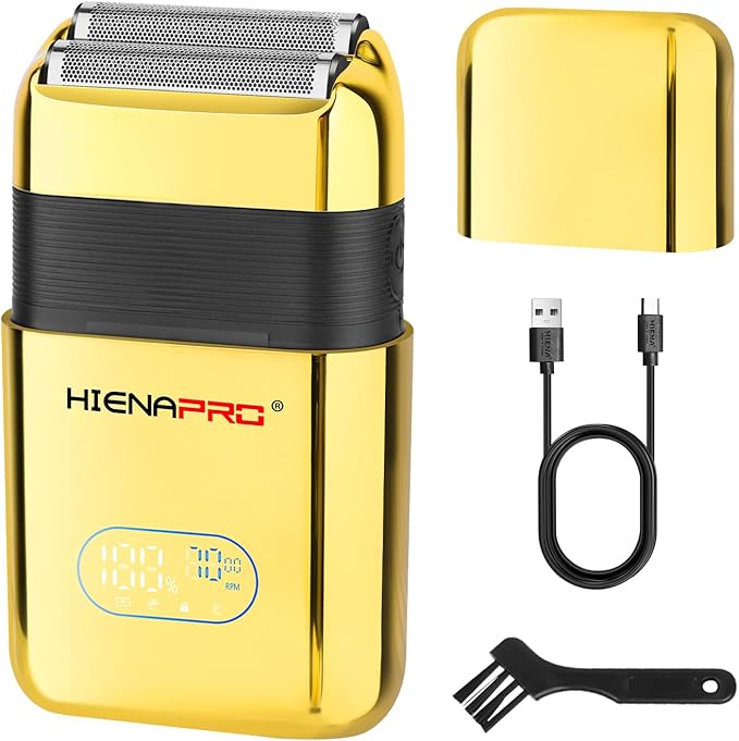 HIENA PRO Reciprocating Electric Foil Shaver for Men, Cordless Professional Bald Head Precision Trimmer & Beard Trimmer, Foil Shaver with LED, Gifts for Men(Gold)