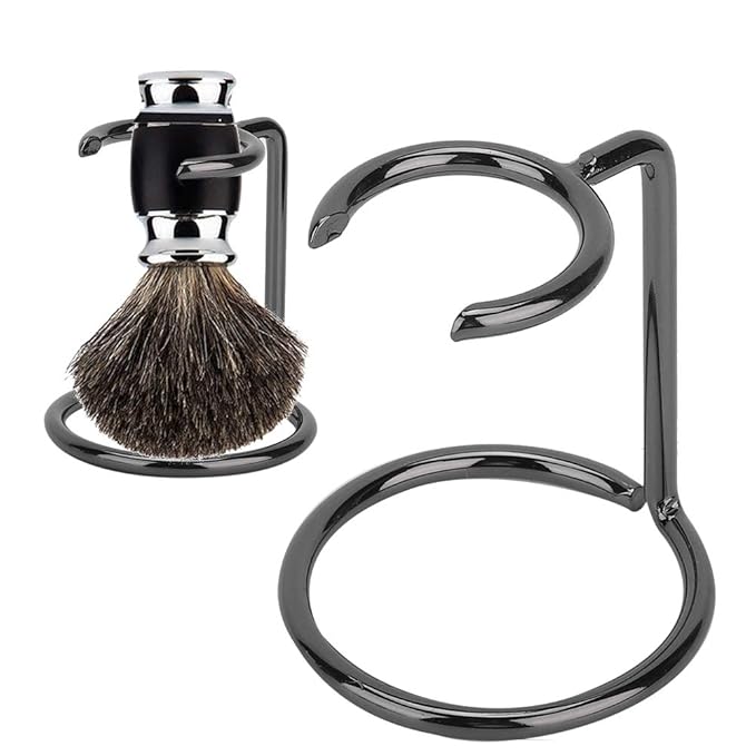 Razor and Shaving Brush Stand, Stainless Steel Shave Brush Holder Razor Storage Shaving Kit Fits Most Razors and Brushes for Salon Home Travel