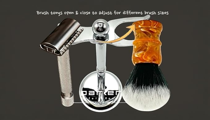 Parker Safety Razor, The Adjust-O-Stand, Adjustable Safety Razor & Shave Brush Stand, Simple to Customize to fit Any Size Shave Brush - PATENT PENDING