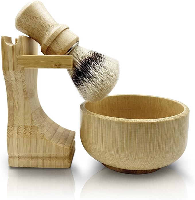 Men's Shaving Kit with Natural Boar Bristle Shaving Brush, Pure Bamboo Shaving Brush Stand with Bowl | Complete Wet Shaving Set for Smooth & Luxurious Shave
