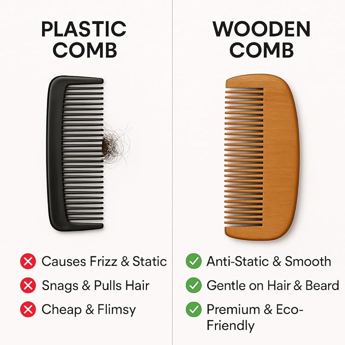Beard Comb for Men - 2-pack - Natural Wood Wide Tooth Pocket Comb - Anti-Static, Durable & Portable Beard, Mustache & Hair Grooming Tool - Perfect for Detangling, Styling, Shaping- Premium Quality