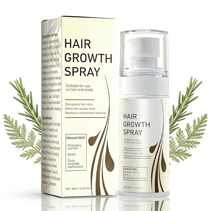 Hair Growth Spray with Rosemary Oil ，Biotin，Thuja OrientalisLeaf Extract, Non-Greasy, Helps Prevent Hair Thinning Hair Loss, for Scalp, 60ml Bottle