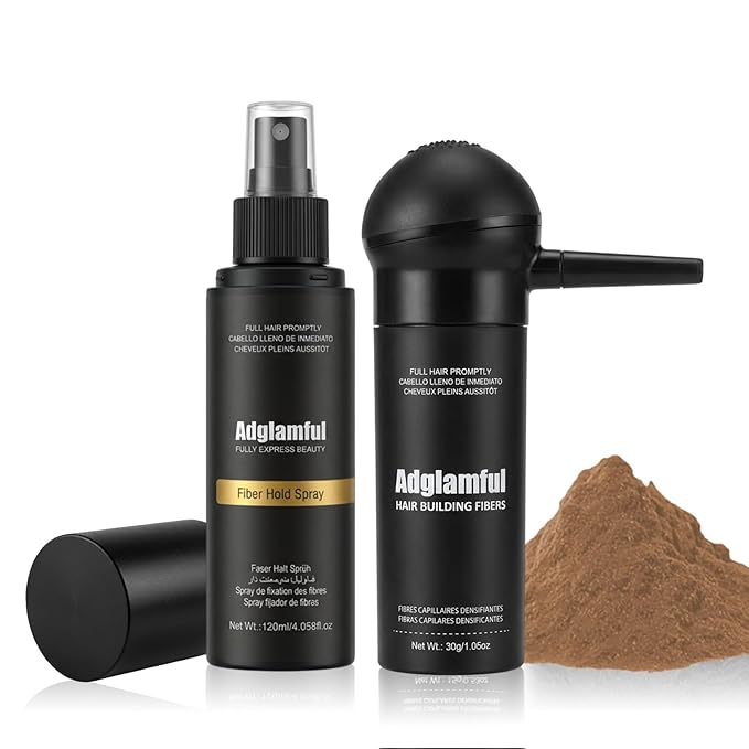 Hair Building Fibers & Hold Spray Set – Instant Hair Thickening for Thinning Hair, Natural Finish, Long-Lasting Coverage for Sparse Roots & Hairline, Light Brown (30g + 120ml)