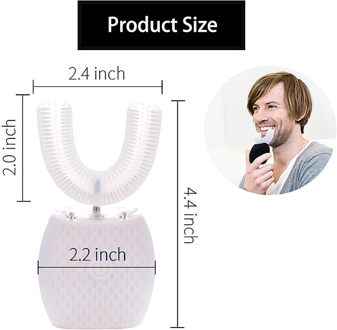 Ultrasonic Toothbrush for Adults - Automatic Electric Toothbrush with Soft Bristles Rechargeable Portable 30'' Automatic Timer Wireless Charging Washable for Travel & Home Use (White)
