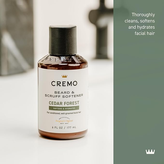 Cremo Cedar Forest Beard & Scruff Softener, Softens and Conditions Coarse Facial Hair of all Lengths in Just 30 Seconds, 6 Fluid Ounce