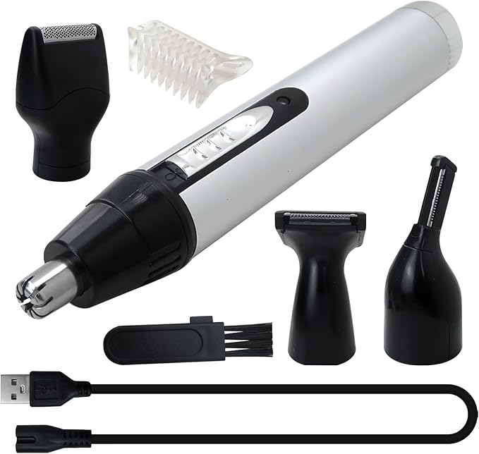 4 in 1 Electronic Nose Hair Clipper Set for Clipper Nose Hair, Beard, Ear Hair, Eyebrow, No Noise to Clean Facial Hair