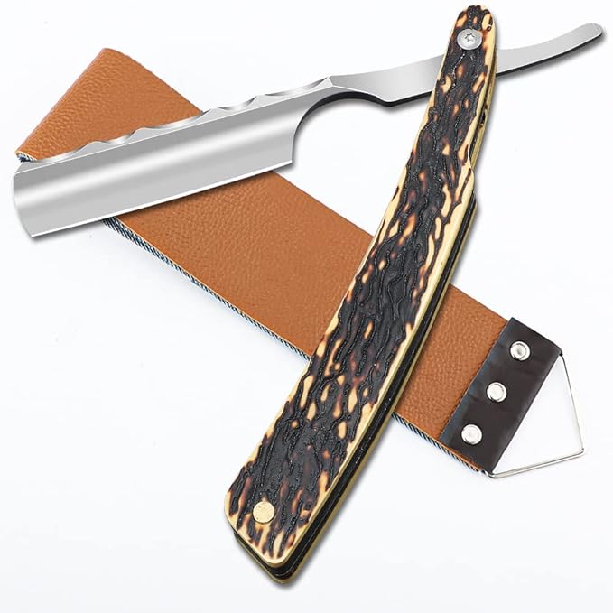 Straight Razor With Strope - Professional Straight Edge Barber Premium Stainless Steel Shaver With Shaving Strop for Men Home & Salon Grooming Using (NO.163)