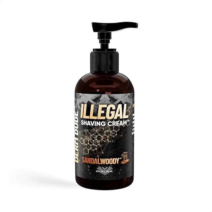 Derm Dude Illegal Shave Cream for Men | Ultra-Slick Shaving Cream for Sensitive Skin | Fights Razor Burn, Bumps, Nicks & Cuts | Smooth Glide Formula – Sandalwoody Scent, 8oz