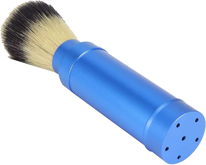 POCREATION Portable Beard Shaving Brush, Aluminum Handle with Soft, Blue, Travel-Size Grooming Tool for Bathroom