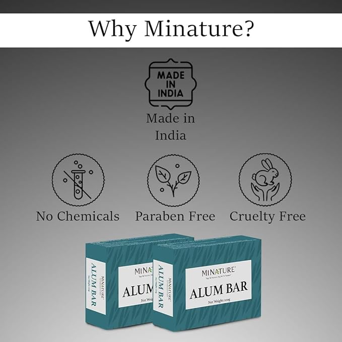 Mi Nature Pure Alum Bar Pack of 5(100g*5) |Natural Phitkari Block |Potassium Alum Stone |Shaving Bar |Skin Astringent |Water Clarifier |Odor Control