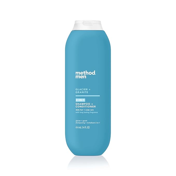 Method Men 2-in-1 Shampoo and Conditioner, Glacier + Granite - Cleans and Conditions, Crisp Arctic Scent - Paraben-Free, Dye-Free - 14 oz, Pack of 1