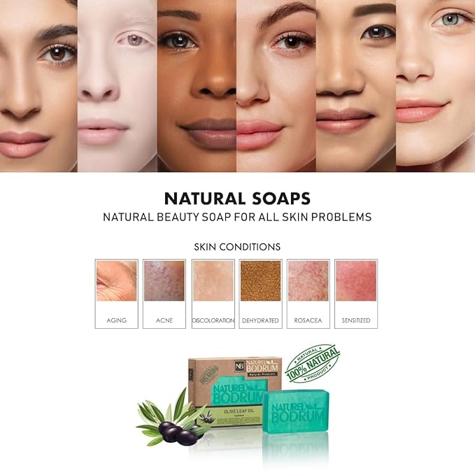 Turkish Olive Leaf Oil Organic Soap Bar for Women and Men, Pack of 4 Glycerin Soap Bars - Balancing & Hydrating Bar Soap with Olive Leaf Extract - Natural & Vegan Spa Gift, for All Skin Types