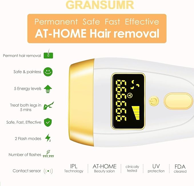 IPL Laser Hair Removal Device for Women & Men - at-Home Safe Painless Permanent Hair Reduction, 85% Hair Reduction in 4 Weeks, One-Button Control, Full Body & Face, Effective Salon Alternative