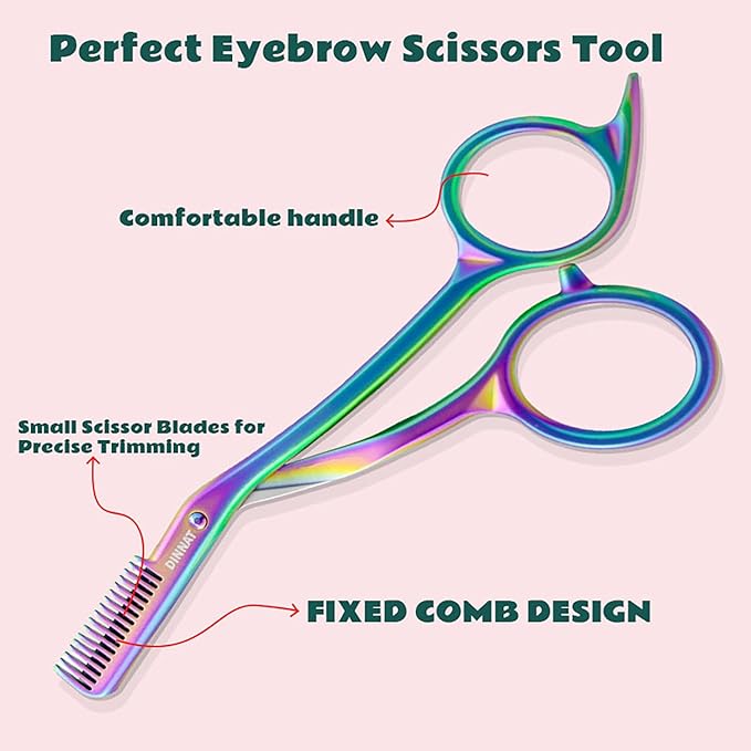 Eyebrow Trimming Scissors with Combs, Eyebrow Cutter Hair Removal Eyebrow Scissors,Eye brow razors, Eyebrow trimmer for women (Rainbow)