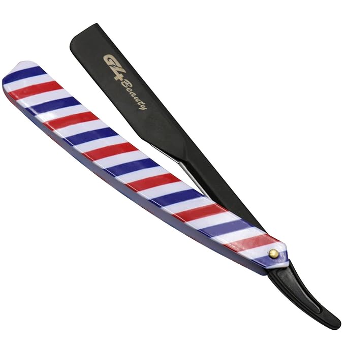 G4 Stainless Steel Straight Edge Barber Shaving Razor Blade for Close Shaving Men Replaceable Blades (FLG Black)