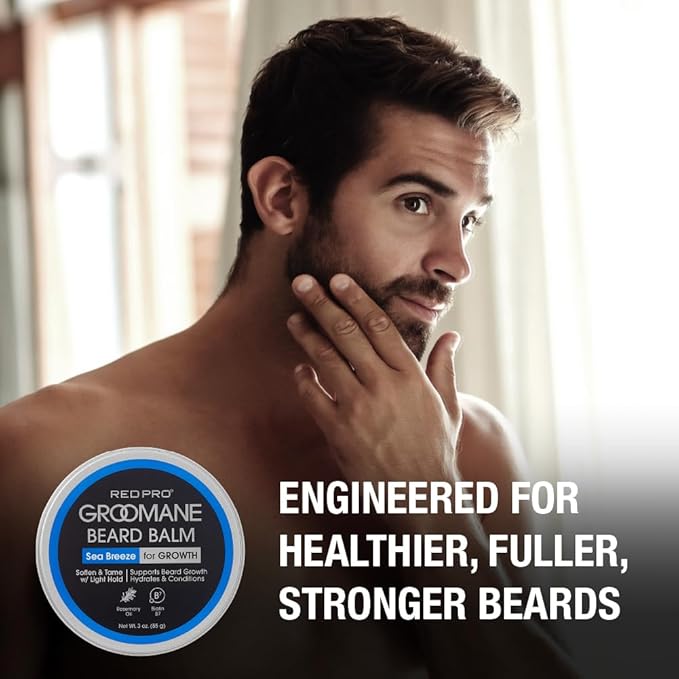 Red by Kiss Groomane Beard Balm, Soften & Tame, Light Hold, Promotes Full, Healthy Look Beard Strengthen Facial Hair, Reduce Breakage