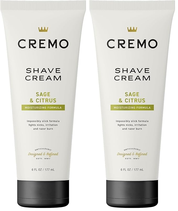 Cremo Sage & Citrus Shave Cream,Astonishingly Superior Ultra-Slick Shaving Cream for Men,Fights Nicks,Cuts and Razor Burn,6 Fl Oz,(Pack of 2)